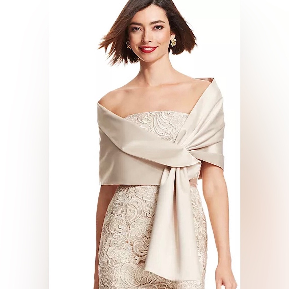 Shawl Adrianna Papell Pull Though Wrap Champagne Satin Pasmina One Size